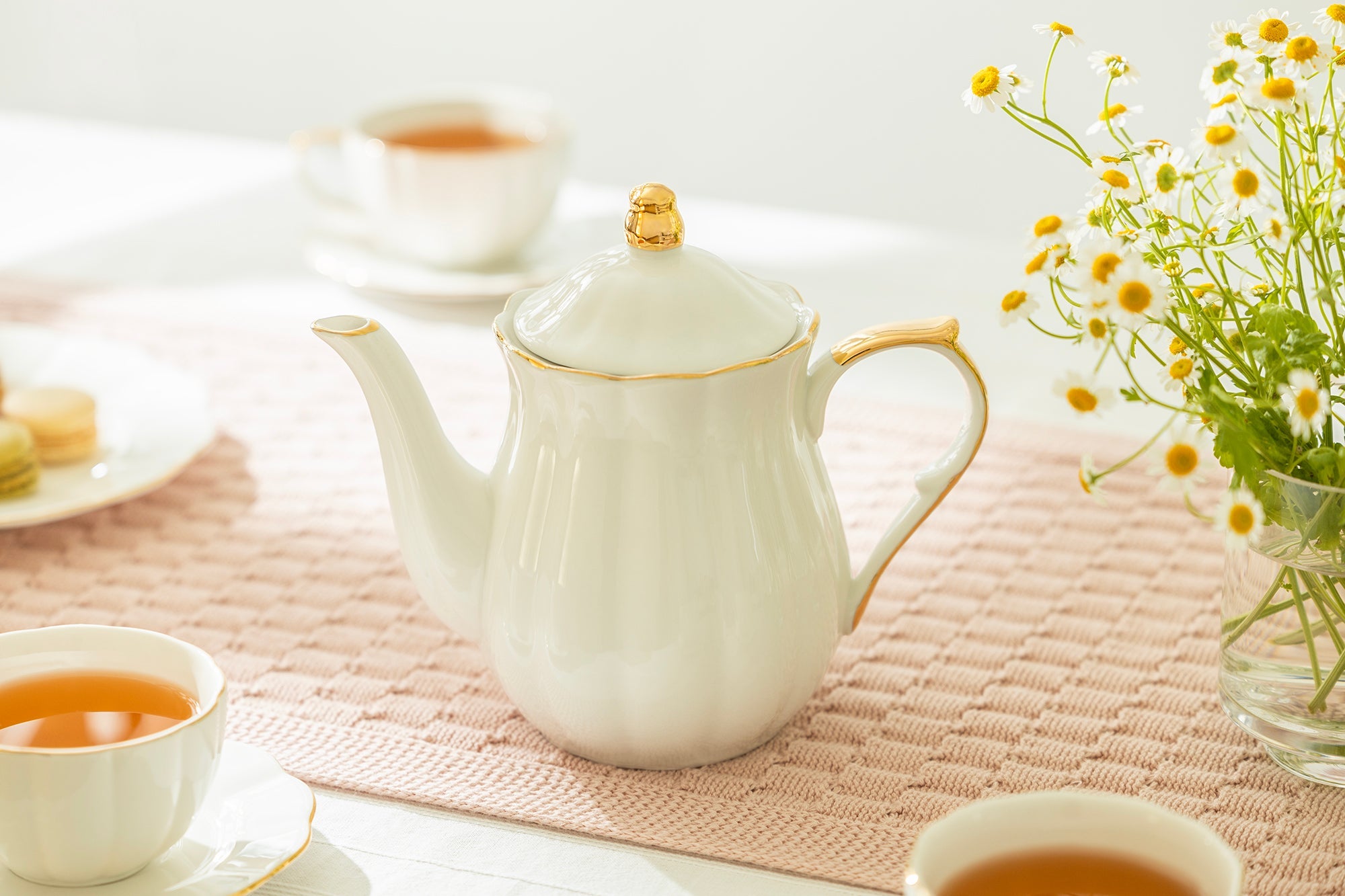 White Gold Scallop Fine Porcelain Tea Set