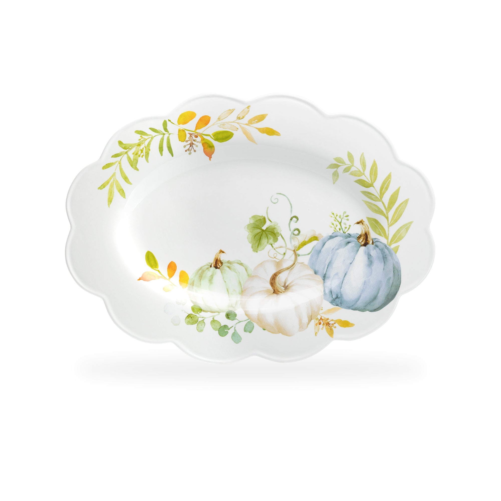 16" Fall Pumpkins Scallop Serving Platter