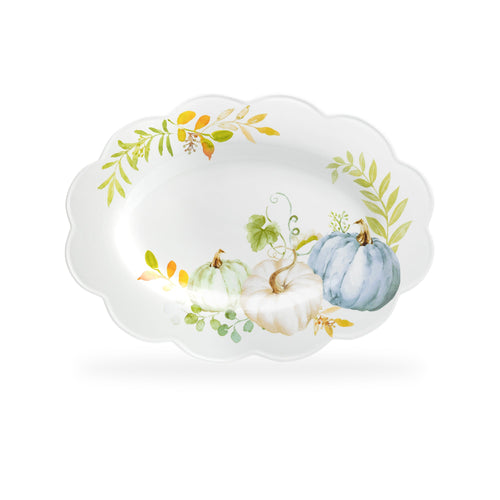 16" Fall Pumpkins Scallop Serving Platter
