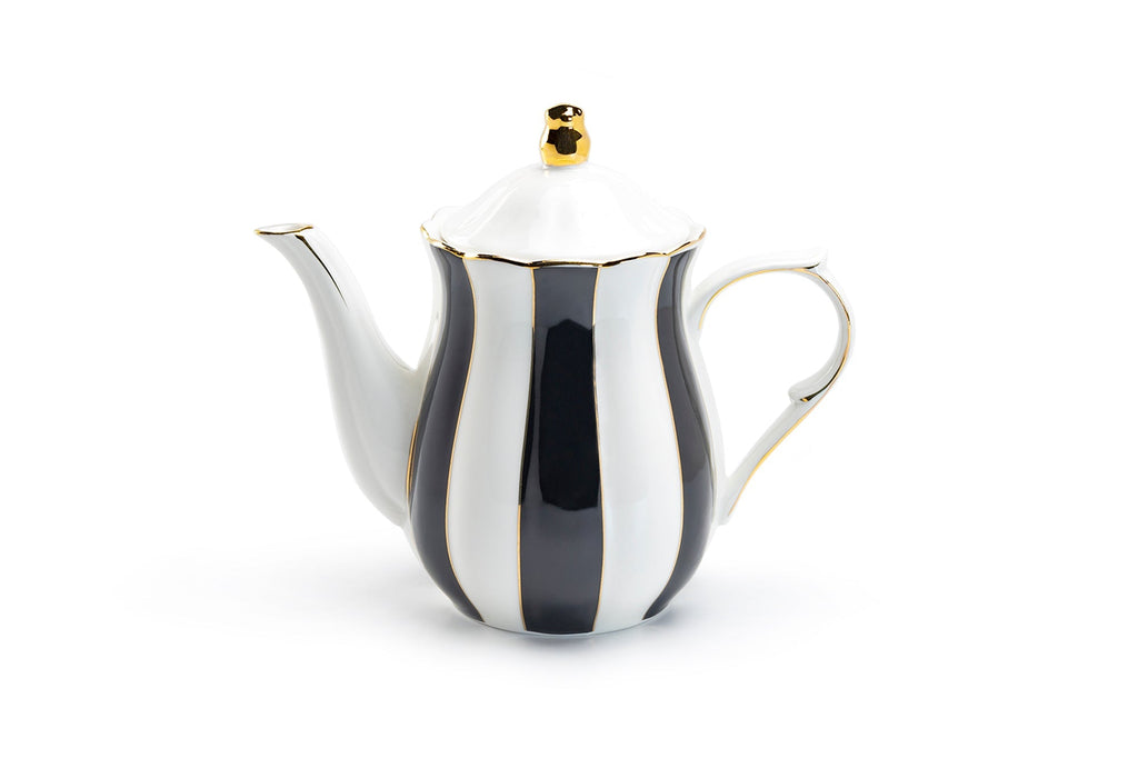 Black and White Scallop Fine Porcelain Teapot - CLEARANCE