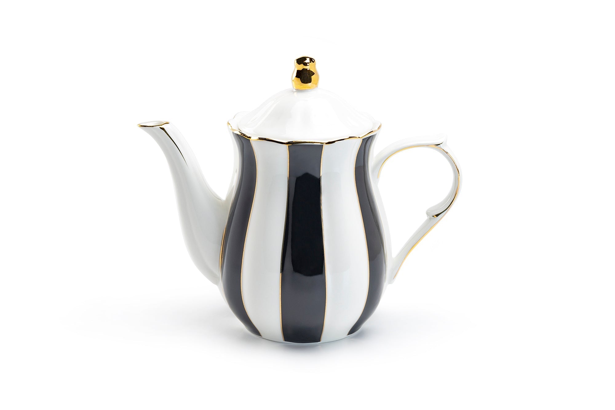 Black and White Scallop Fine Porcelain Teapot - CLEARANCE