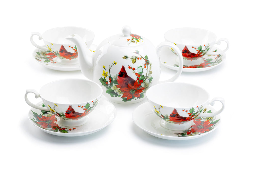 Cardinal Poinsettia Bone China Tea Set