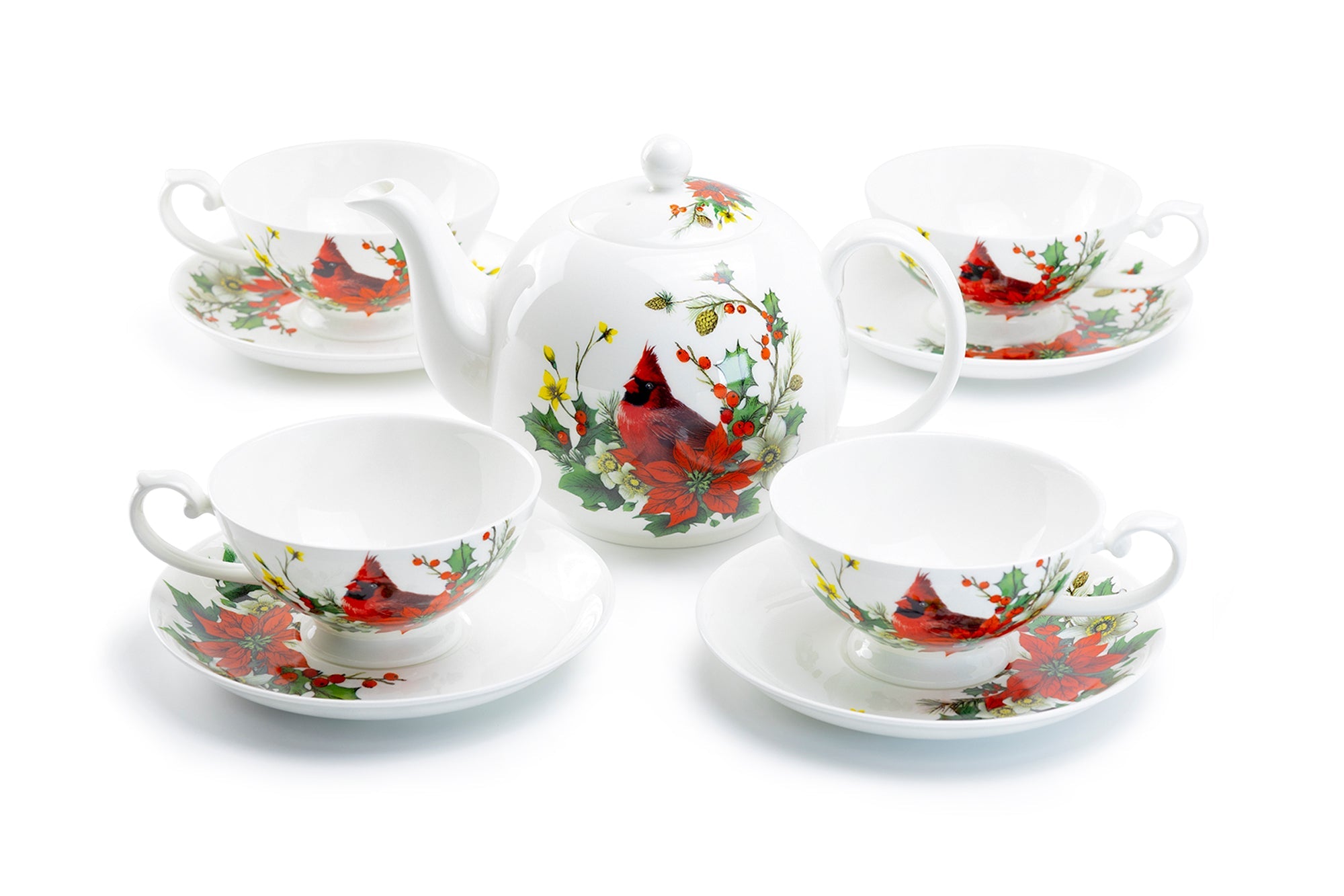 Cardinal Poinsettia Bone China Tea Set