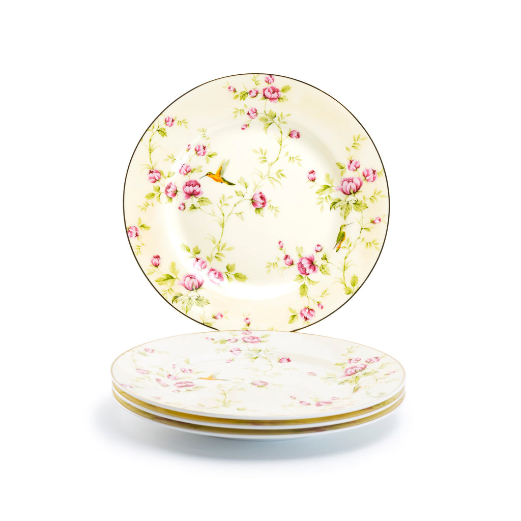 8" Rose Bud with Hummingbird Yellow Bone China Dessert Plate