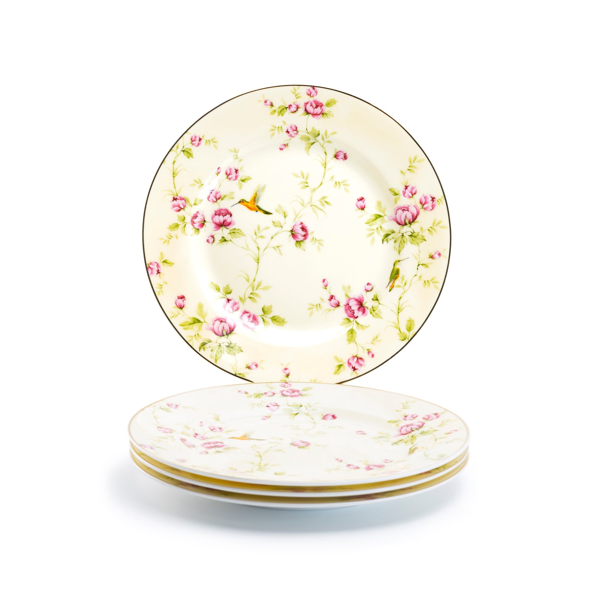8" Rose Bud with Hummingbird Yellow Bone China Dessert Plate