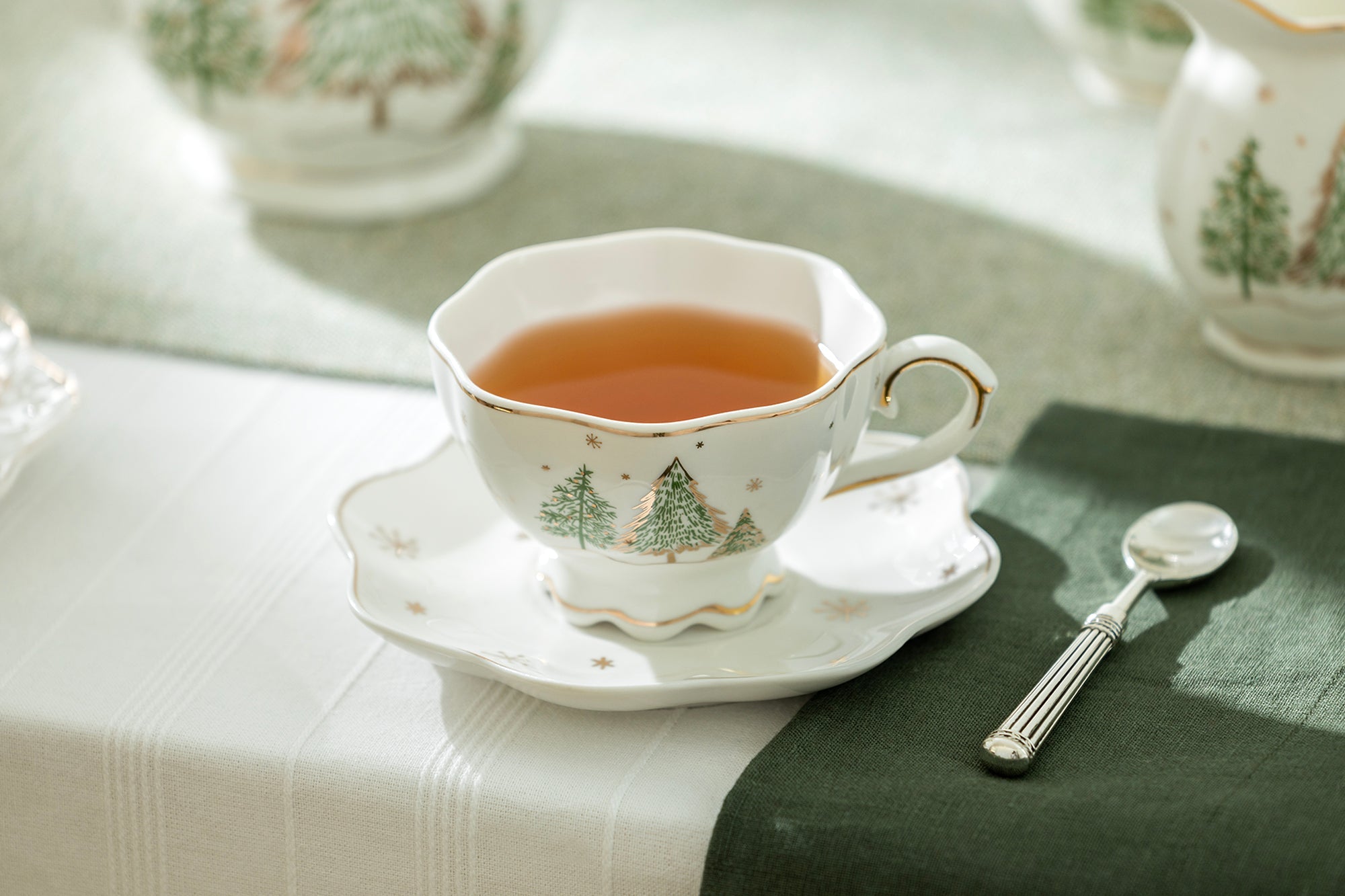 Christmas Pine Trees Fine Porcelain Tea Set