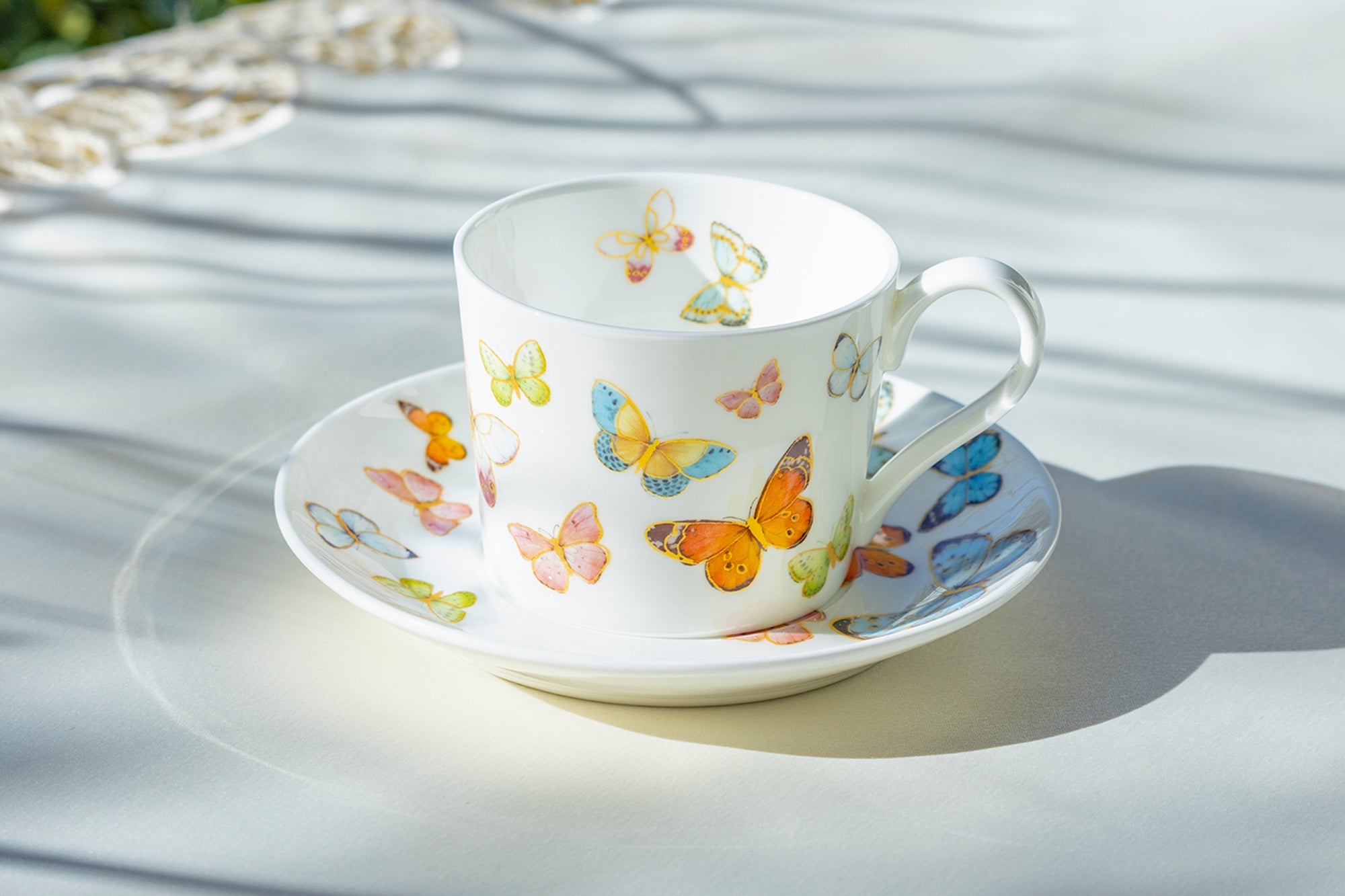 Spring Butterfly Bone China Coffee Cup and Saucer
