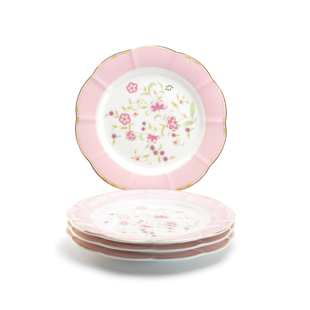 Pink Corn Flowers with Pink Rim Fine Porcelain Dessert/Dinner Plate