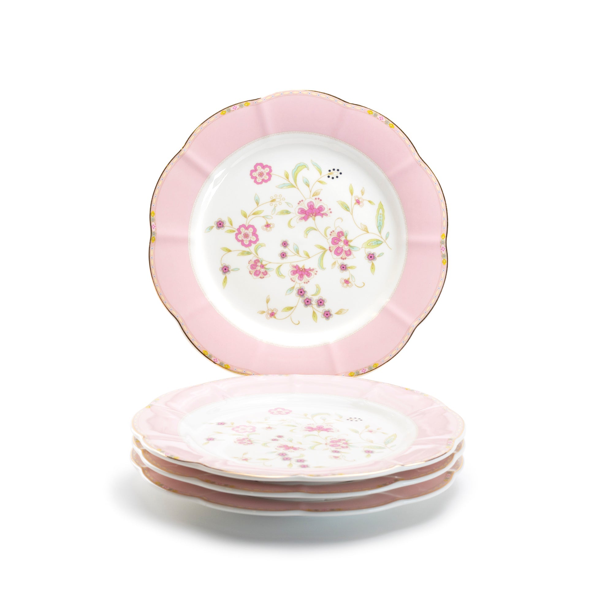 Pink Corn Flowers with Pink Rim Fine Porcelain Dessert/Dinner Plate