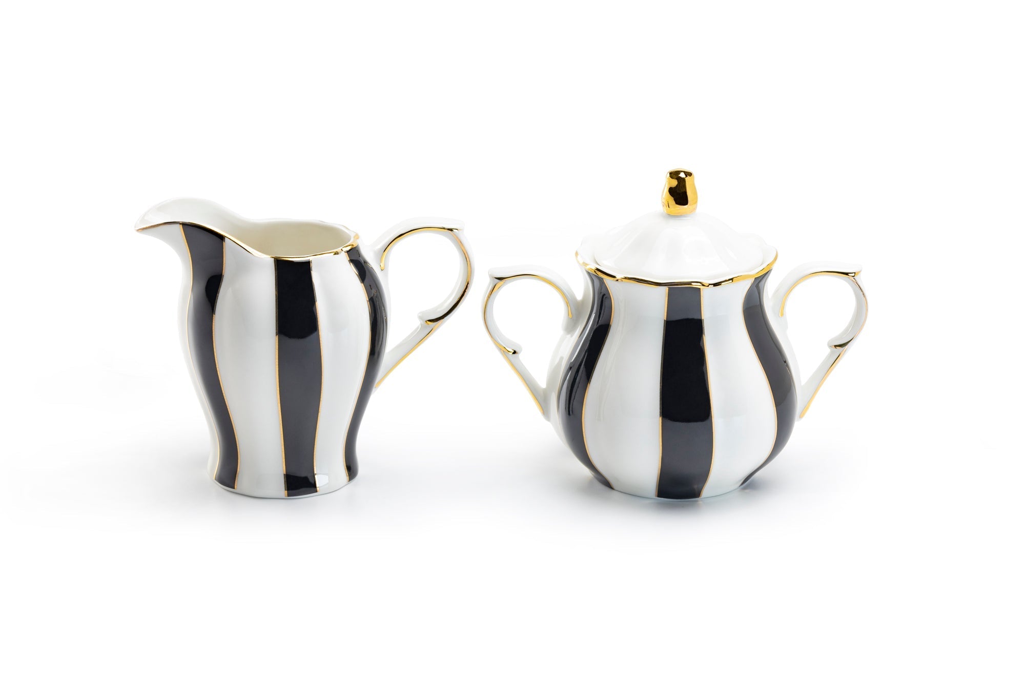Black and White Scallop Fine Porcelain Sugar & Creamer Set