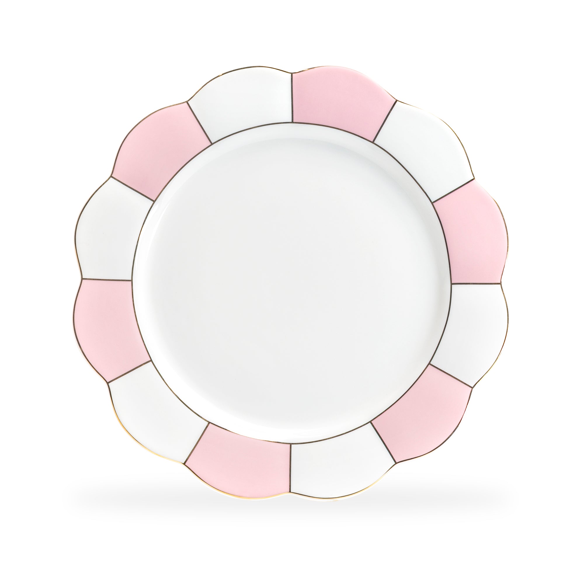 Pink and White Scallop Fine Porcelain Dessert/Dinner Plate