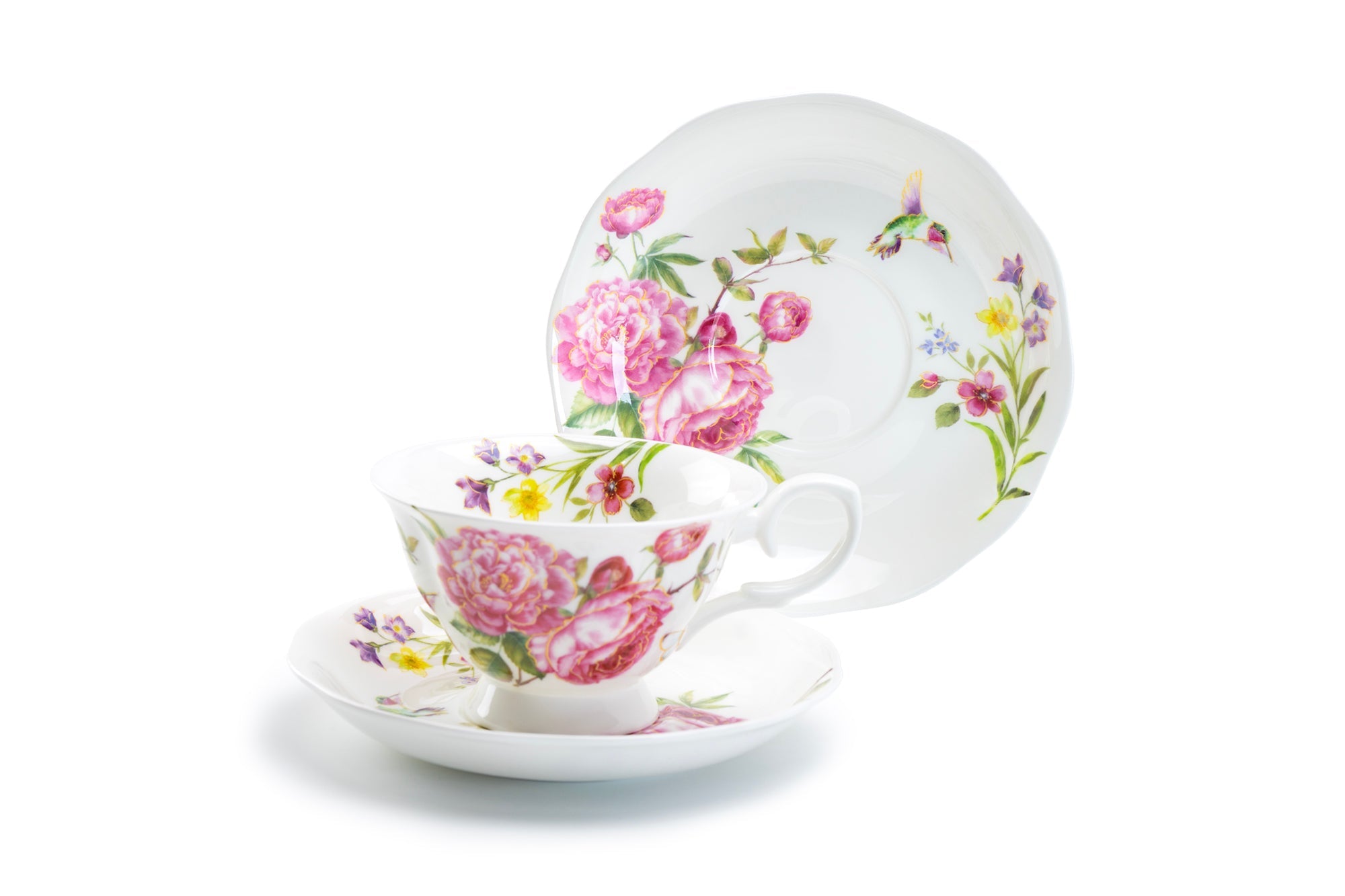 Pink Rose with Hummingbird Bone China Tea Cup and Saucer