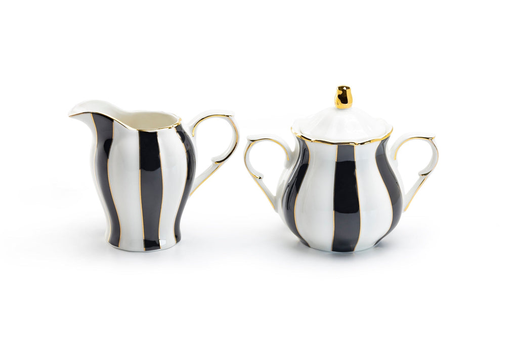 Black and White Scallop Fine Porcelain Sugar & Creamer Set - CLEARANCE