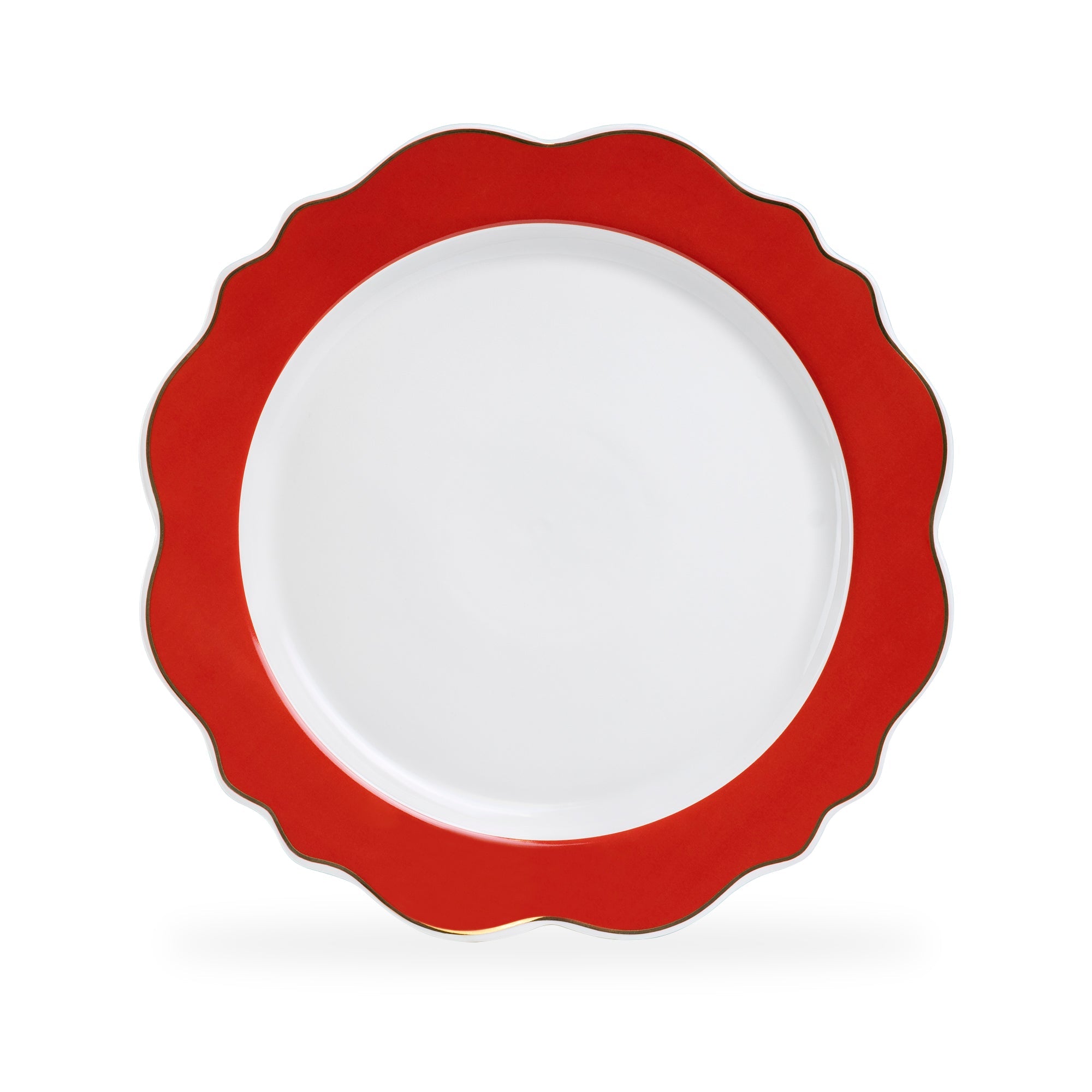 Red Band Scallop Fine Porcelain Dessert/Dinner Plate