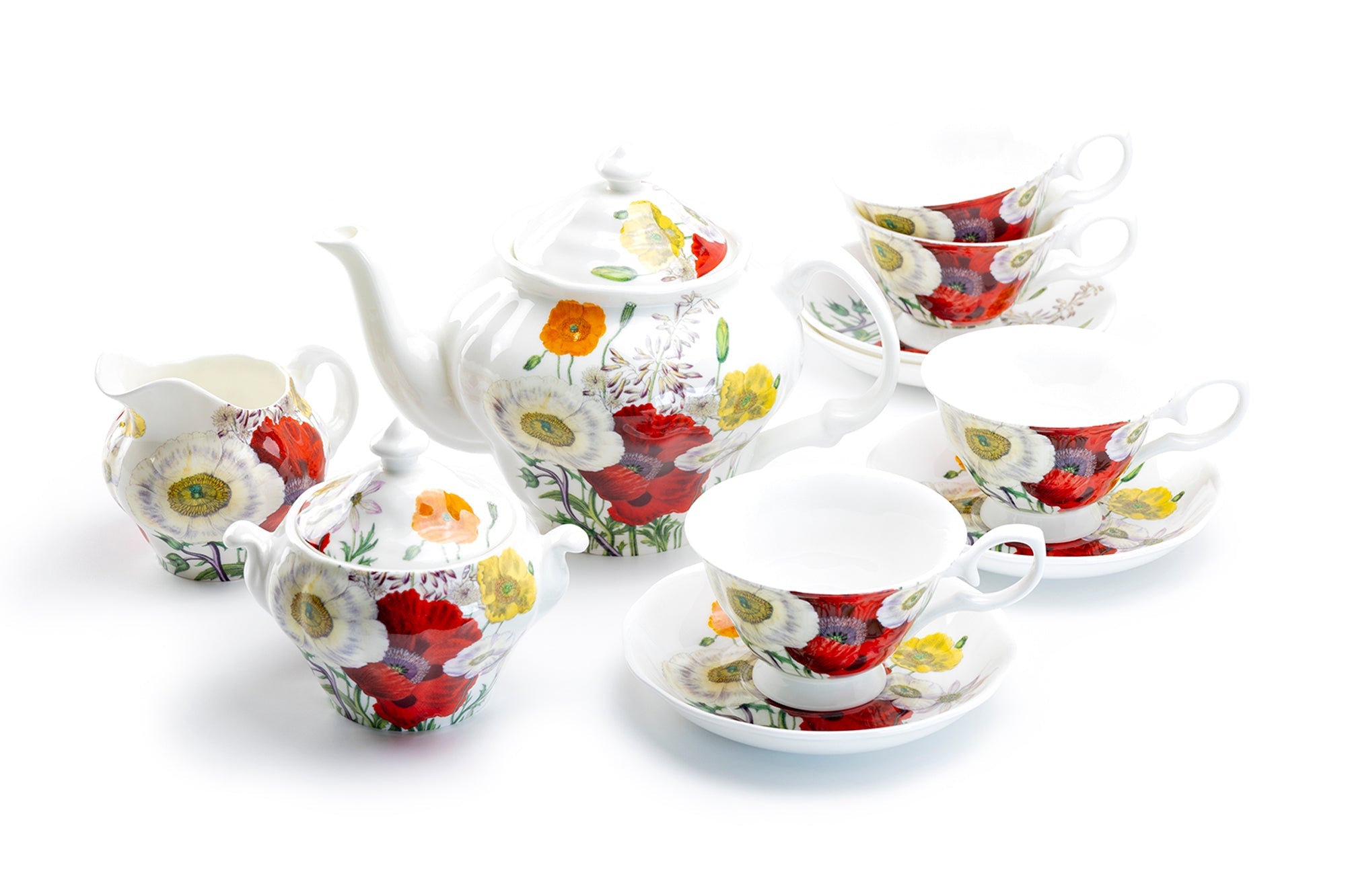 Poppy Field Bone China 11-Piece Tea Set