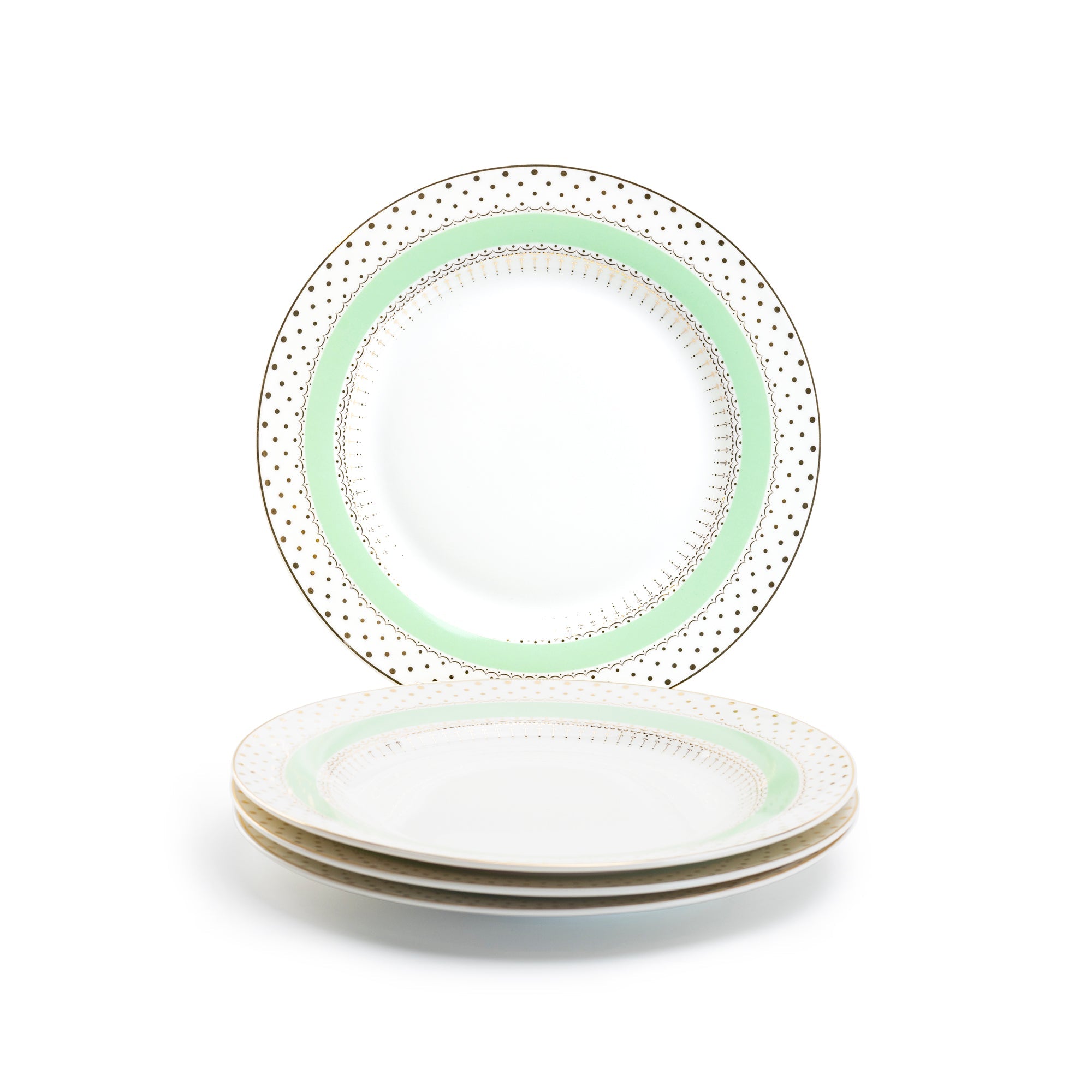 Mint Green Stripe with Gold Dots Fine Porcelain Dessert/Dinner Plate