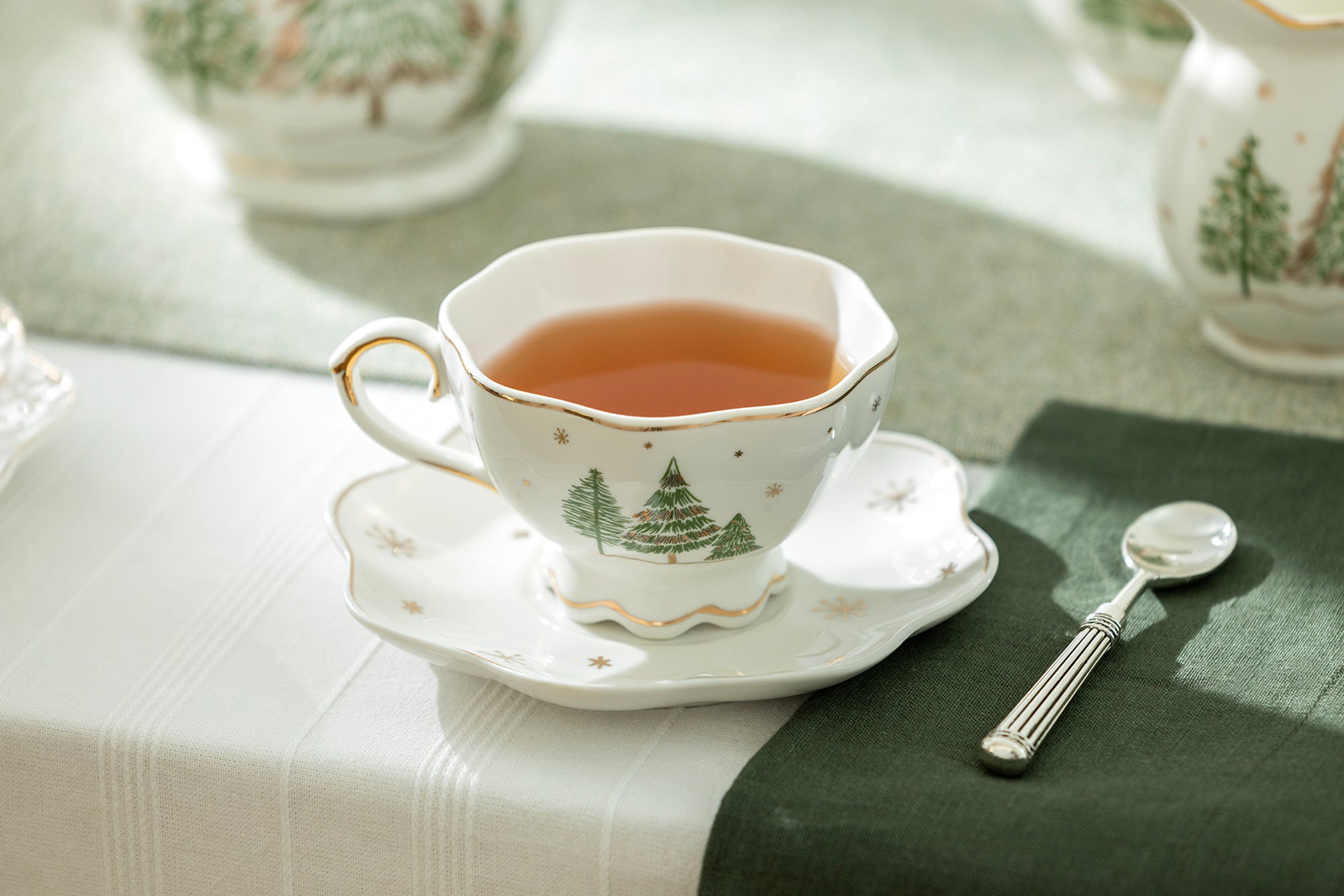 Christmas Pine Trees Fine Porcelain Tea Set