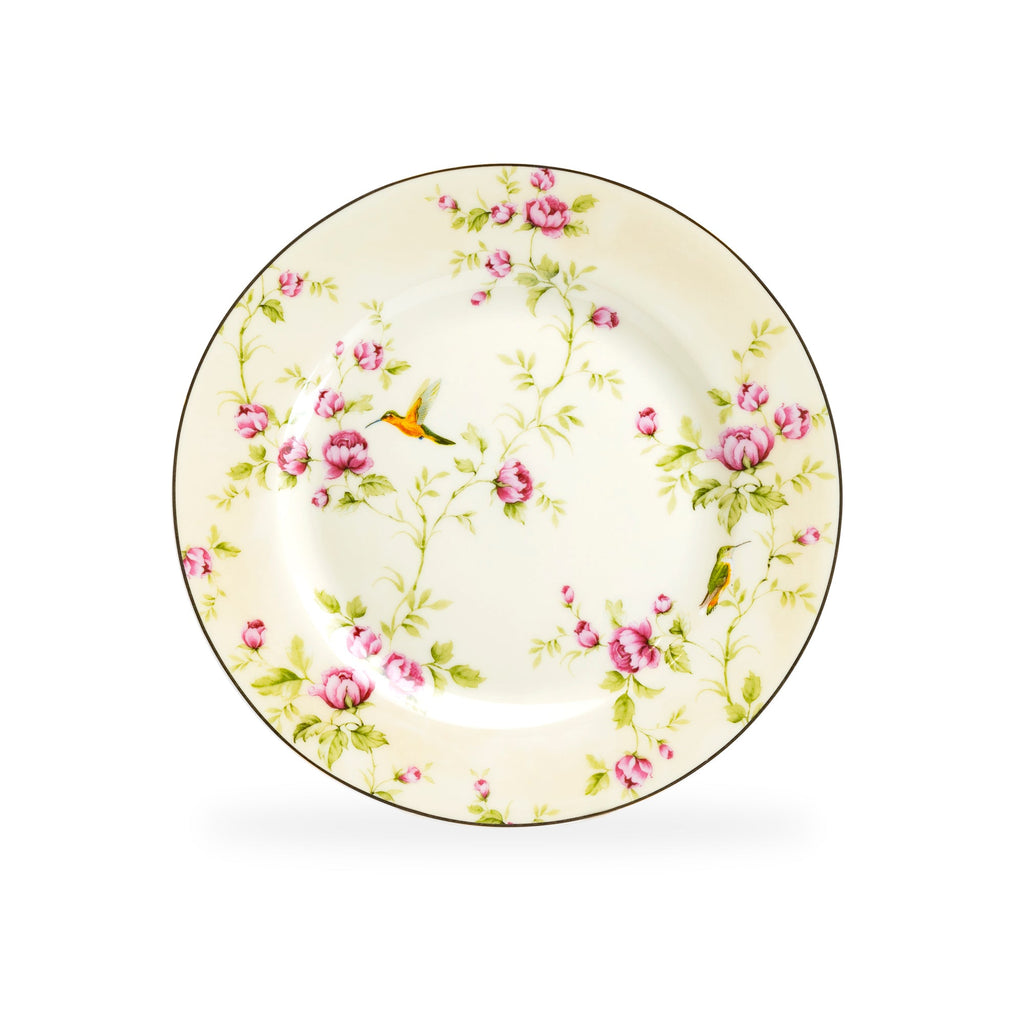 8" Rose Bud with Hummingbird Yellow Bone China Dessert Plate