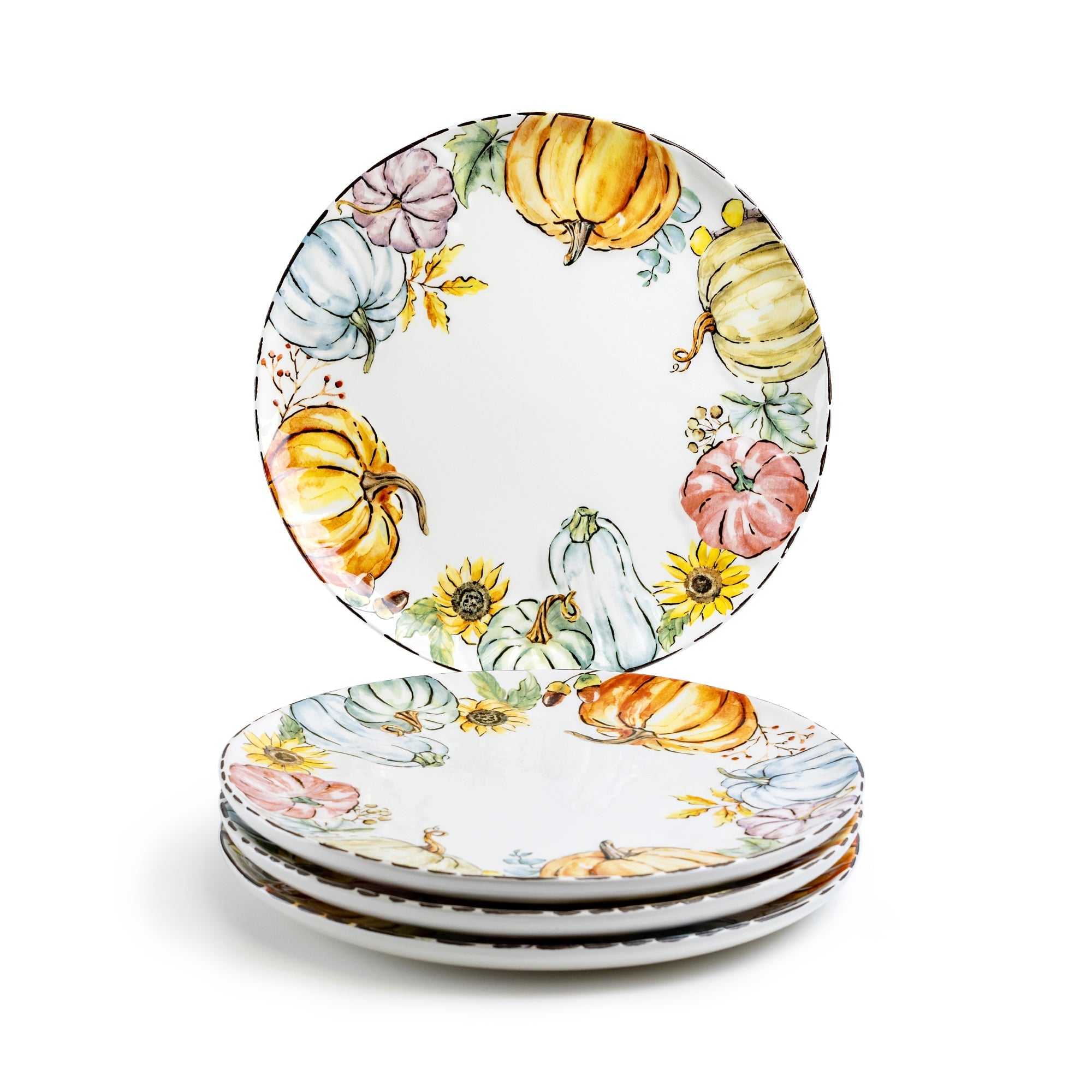 10.5" Fall Pumpkins with Sunflowers Dinner Plate
