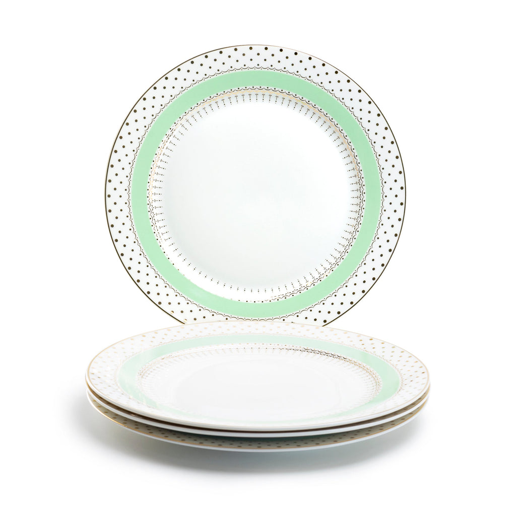 Mint Green Stripe with Gold Dots Fine Porcelain Dessert/Dinner Plate