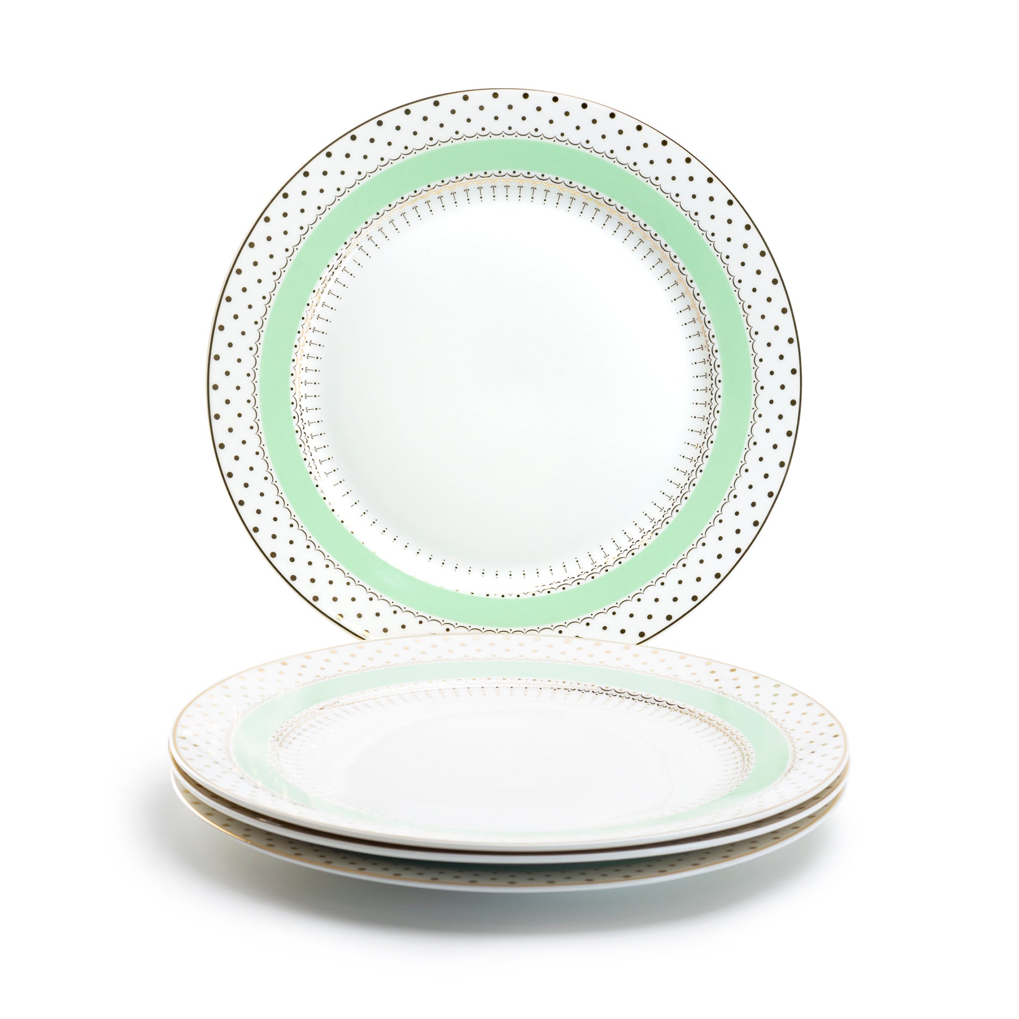 Mint Green Stripe with Gold Dots Fine Porcelain Dessert/Dinner Plate