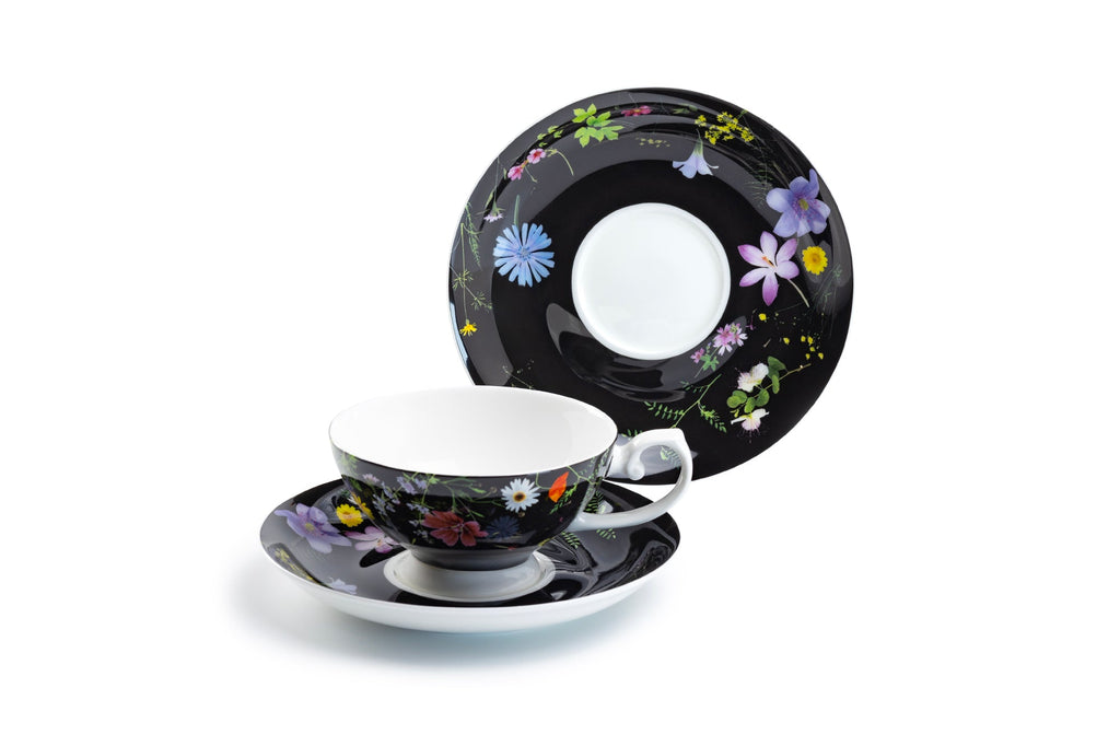 Summer Meadow Black Bone China Cup and Saucer