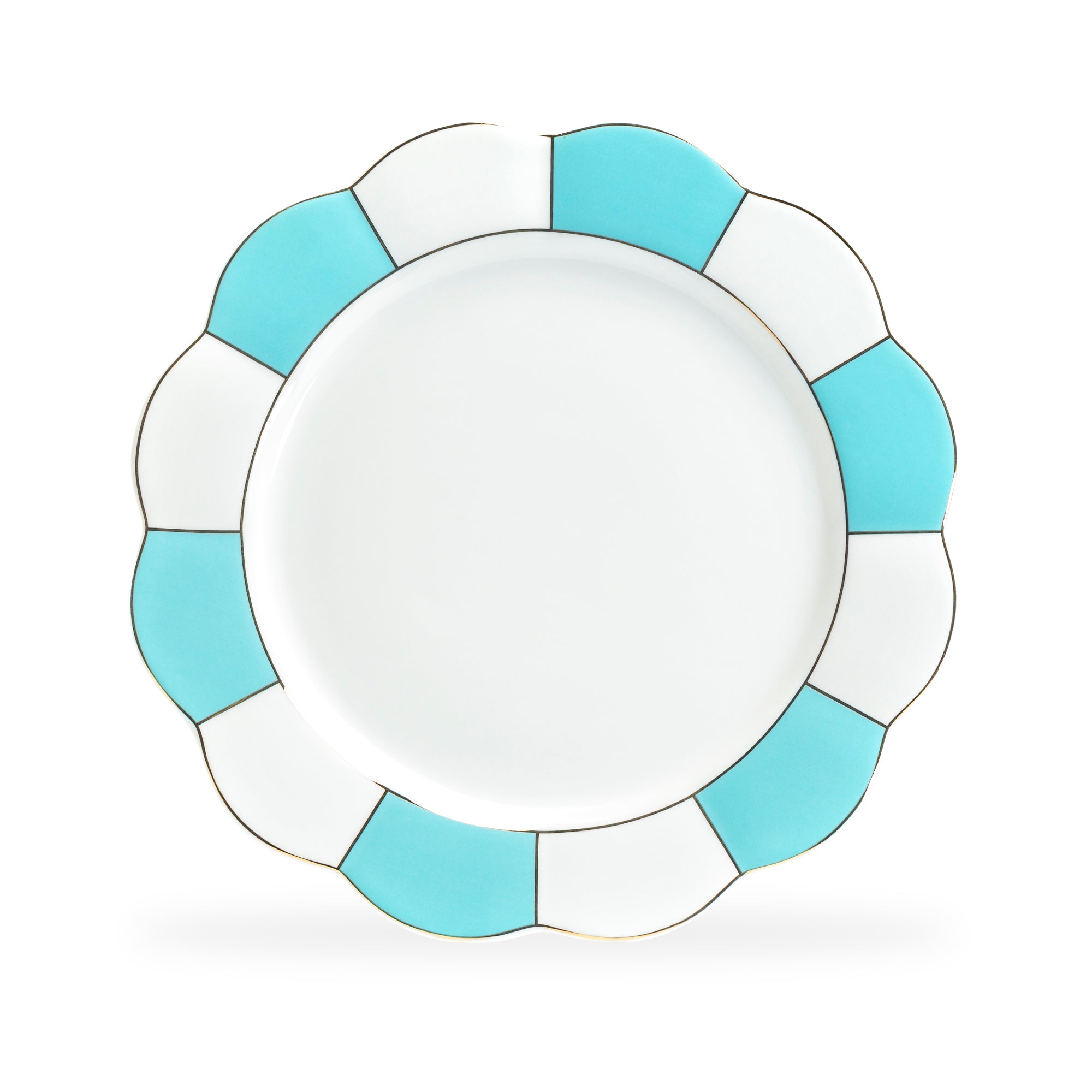 Turquoise and White Scallop Fine Porcelain Dessert/Dinner Plate