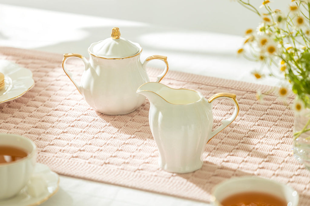 White Gold Scallop Fine Porcelain Tea Set