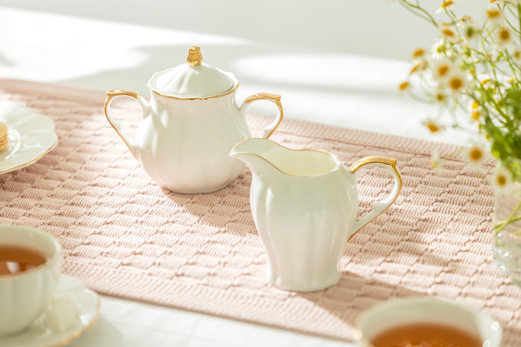 White Gold Scallop Fine Porcelain Tea Set