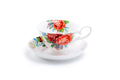 Red Rose Garden Bone China Tea Cup and Saucer