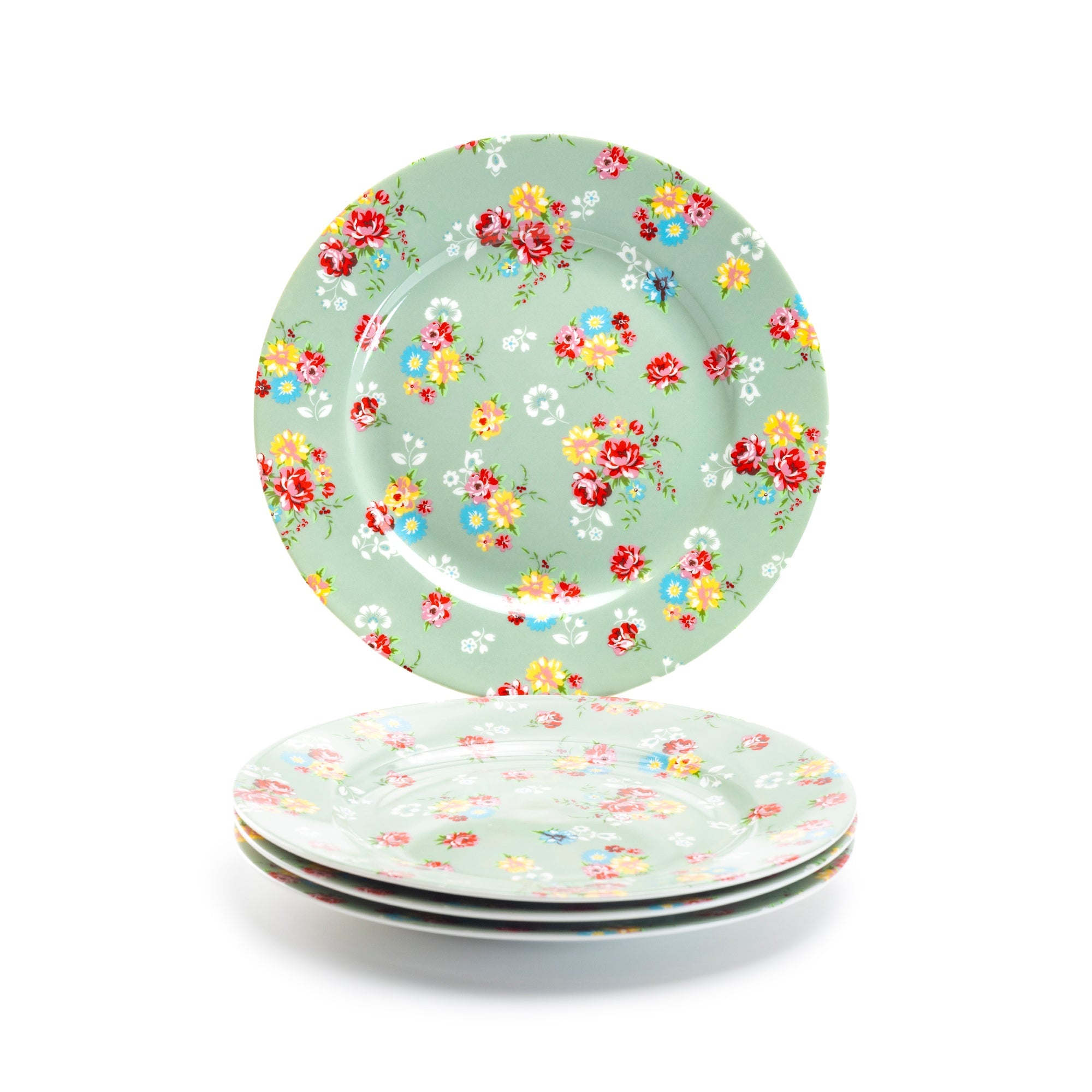Green Shabby Rose Fine Porcelain Dessert Plate