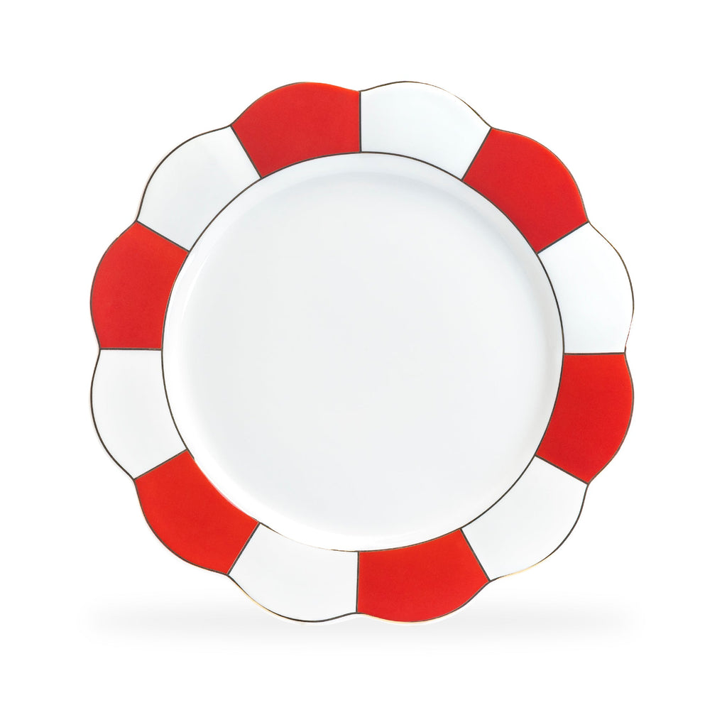 Red and White Scallop Fine Porcelain Dessert/Dinner Plate