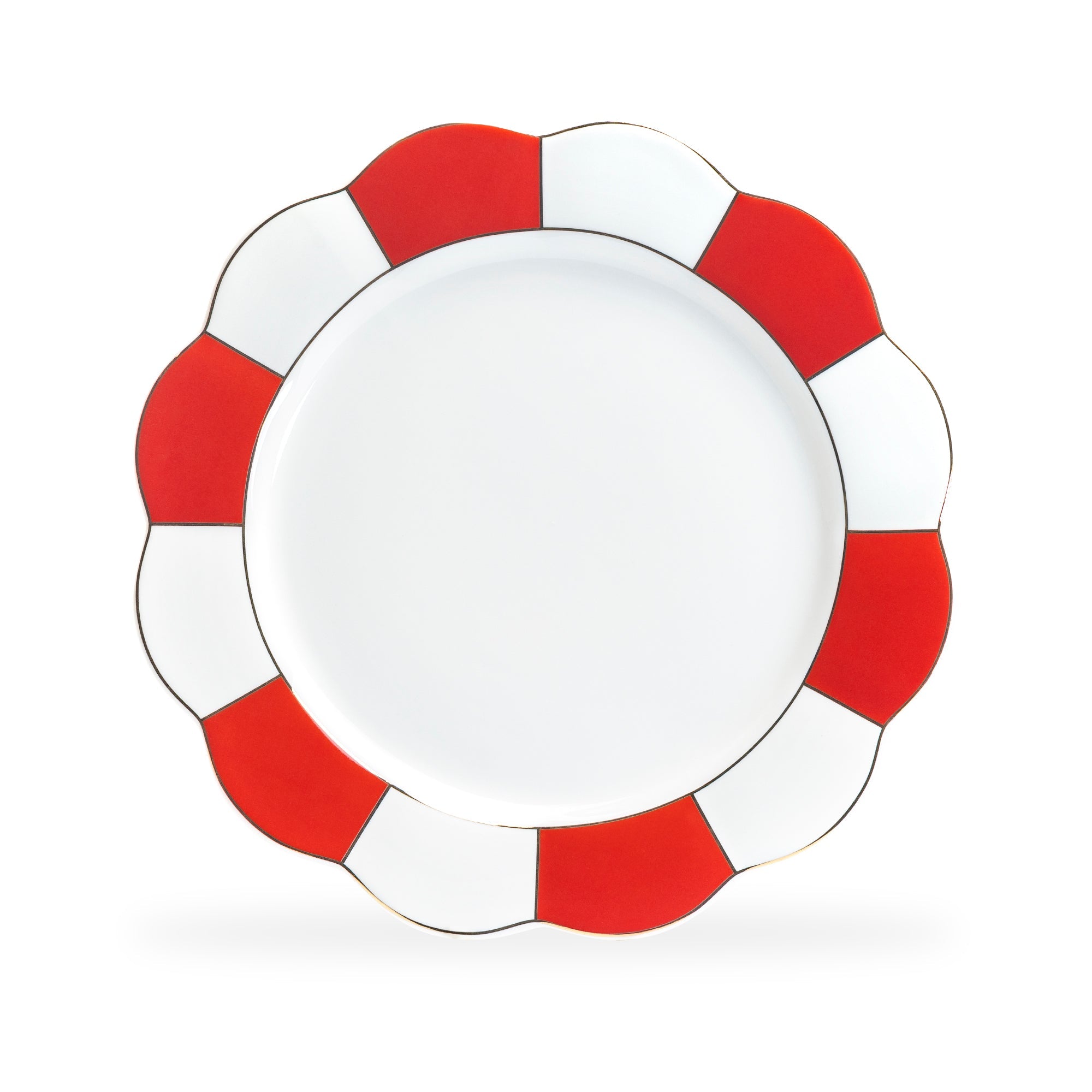 Red and White Scallop Fine Porcelain Dessert/Dinner Plate