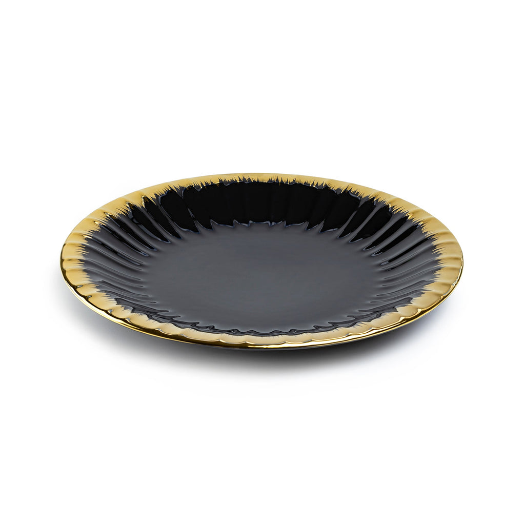 Black Gold Ripple Fine Porcelain Dinner Plate