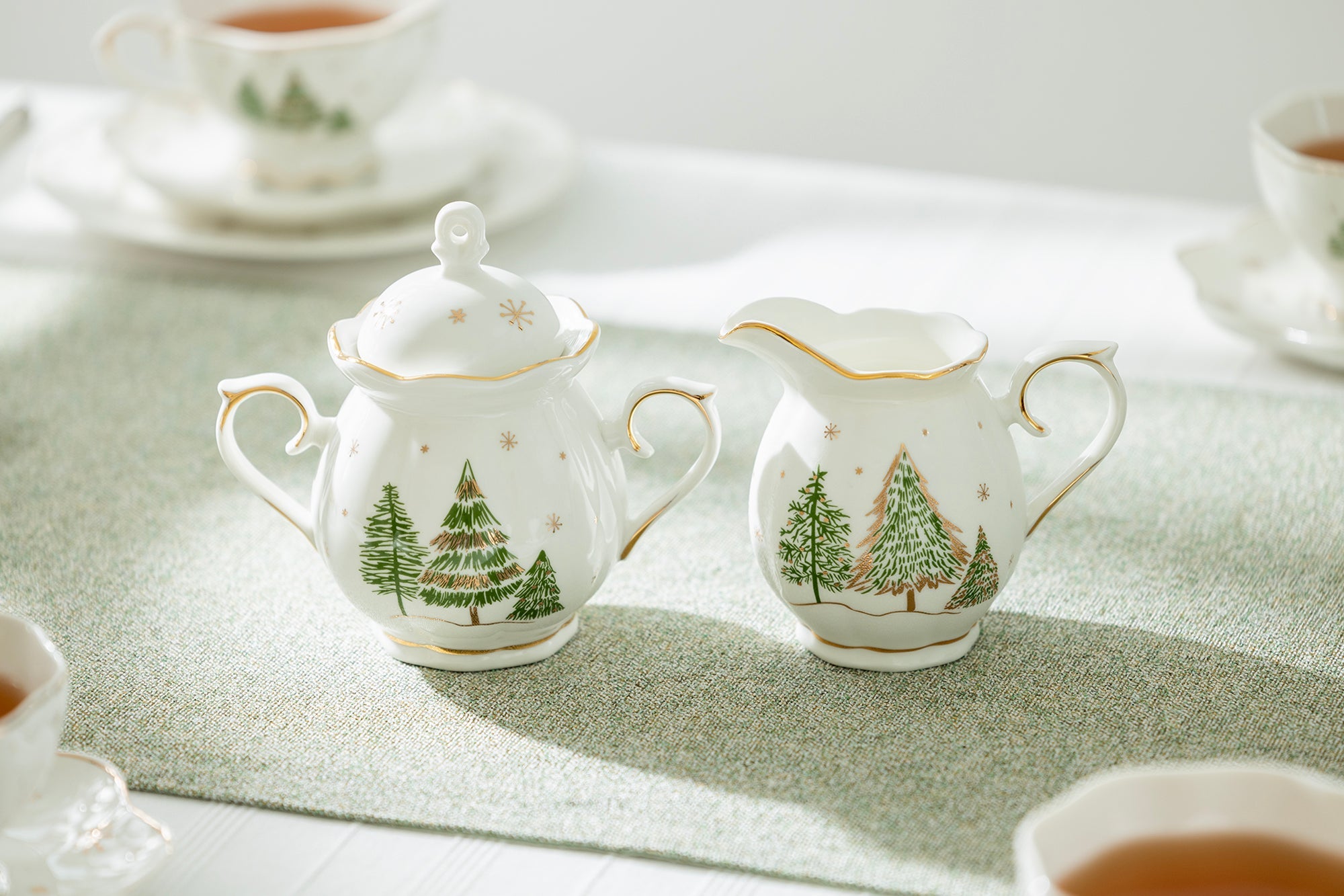 Christmas Pine Trees Fine Porcelain Tea Set