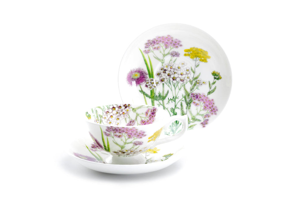 Flower Field Bone China Tea Cup and Saucer Set of 4