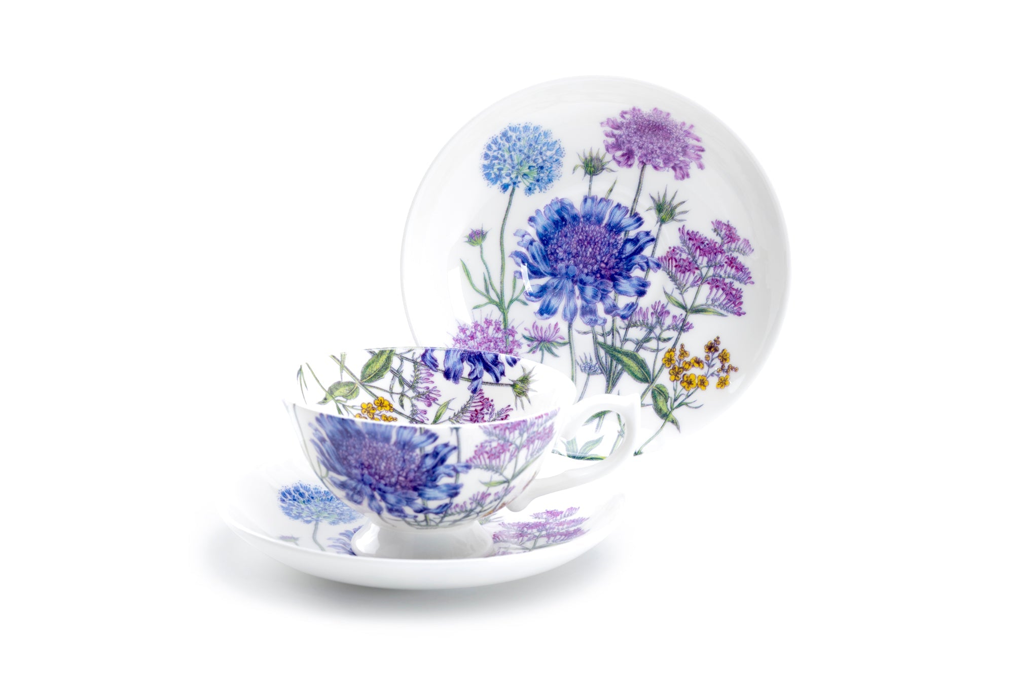 Flower Field Bone China Tea Cup and Saucer Set of 4