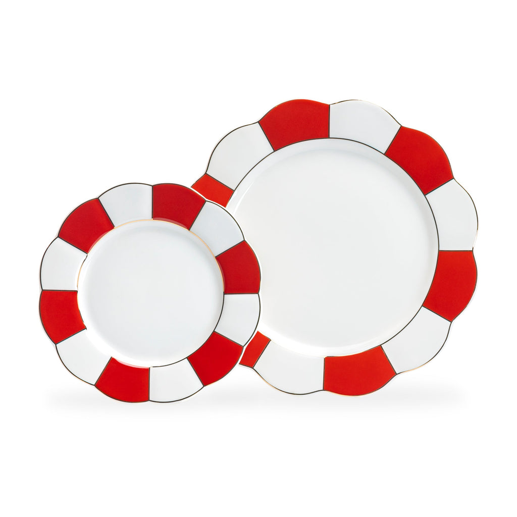 Red Gold Scallop Fine Porcelain Dessert / Dinner Plate - CLEARANCE