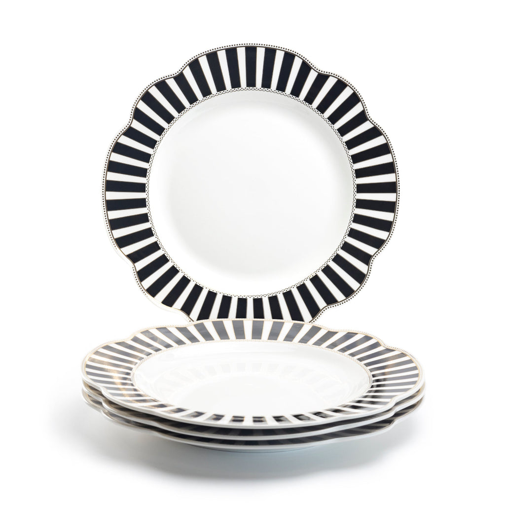 Black Josephine Stripes and Dots Fine Porcelain Dessert/Dinner Plate