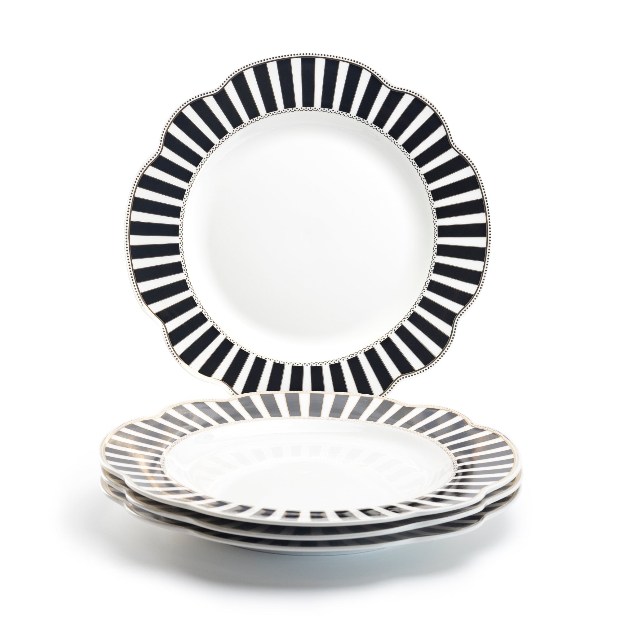 Black Josephine Stripes and Dots Fine Porcelain Dessert/Dinner Plate