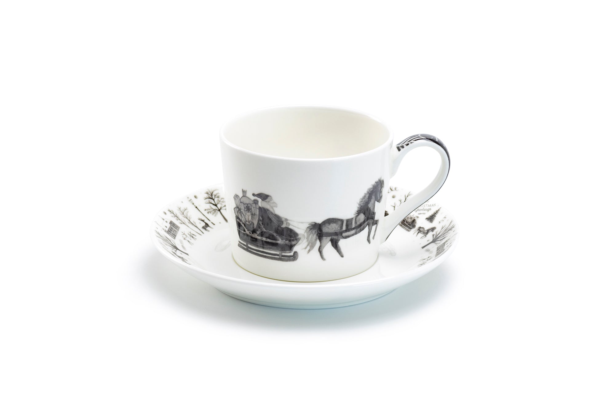 Winter Wonderland Santa Carriage Bone China Tea Cup and Saucer