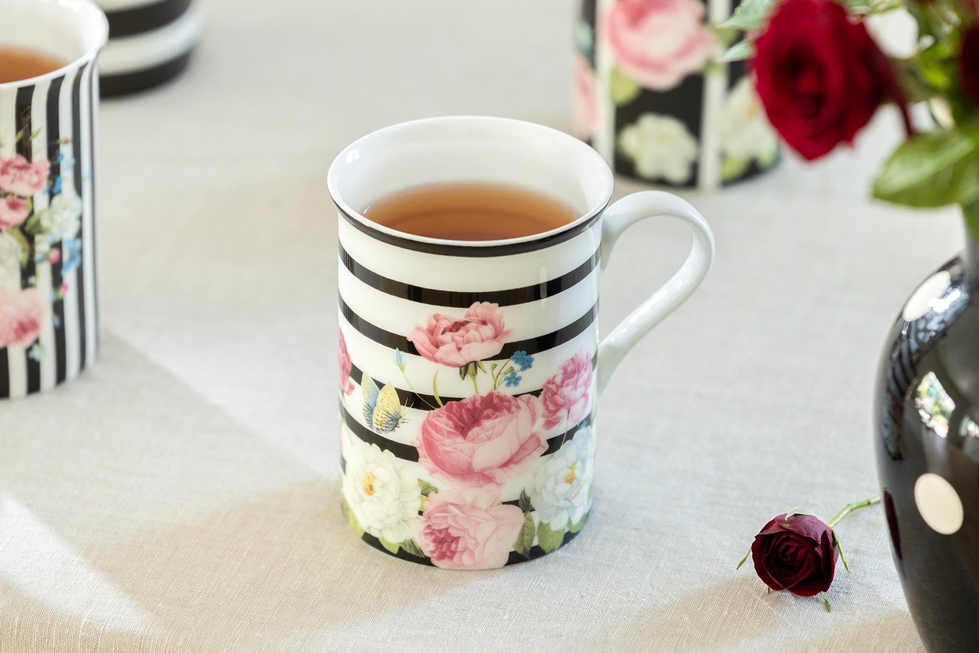 Rose Garden Stripe Bone China Mug