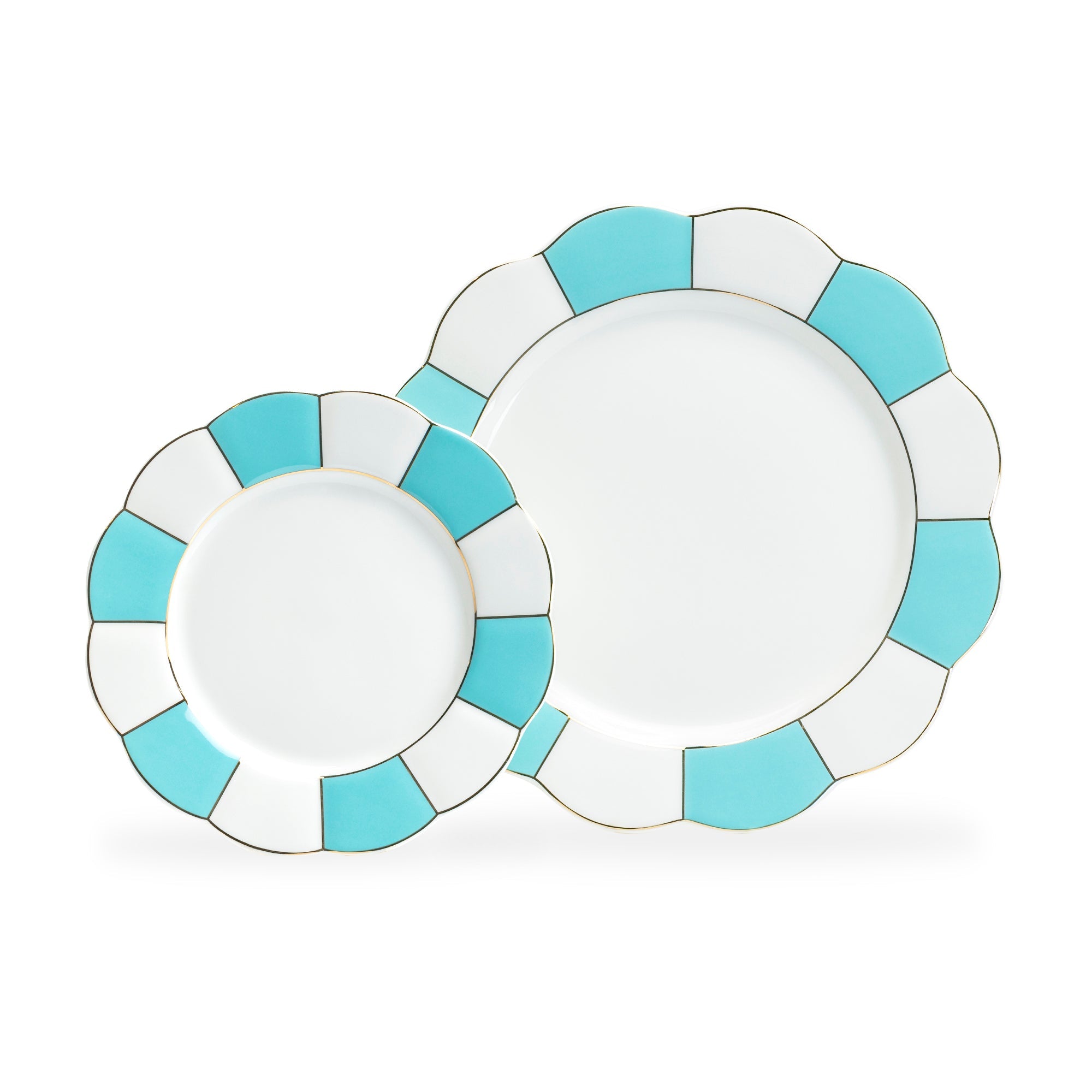 Turquoise and White Scallop Fine Porcelain Dessert/Dinner Plate