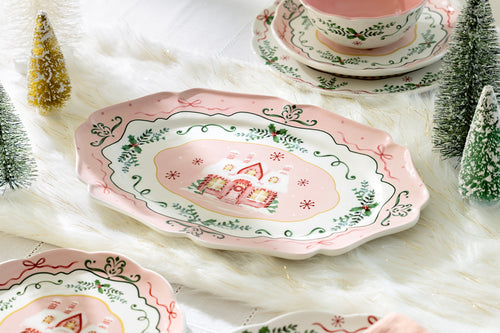 14.5" Christmas House Pink Serving Platter