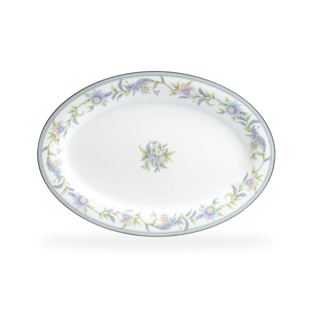 12.75" Lotus Garden Bone China Oval Serving Plate