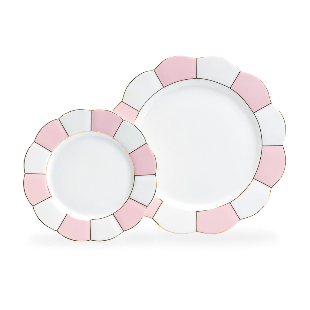 Pink and White Scallop Fine Porcelain Dessert/Dinner Plate