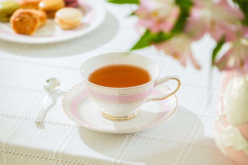 Pink Stripe with Gold Dots Fine Porcelain Tea Cup and Saucer
