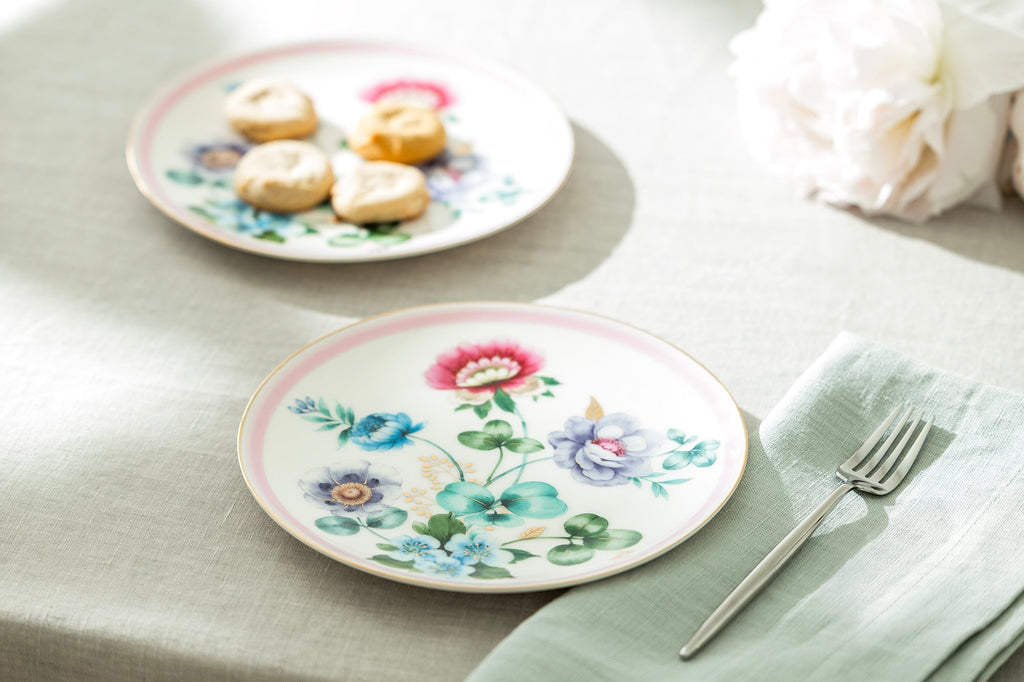 7.5" Pink Flower Garden Fine Porcelain Dessert Plate
