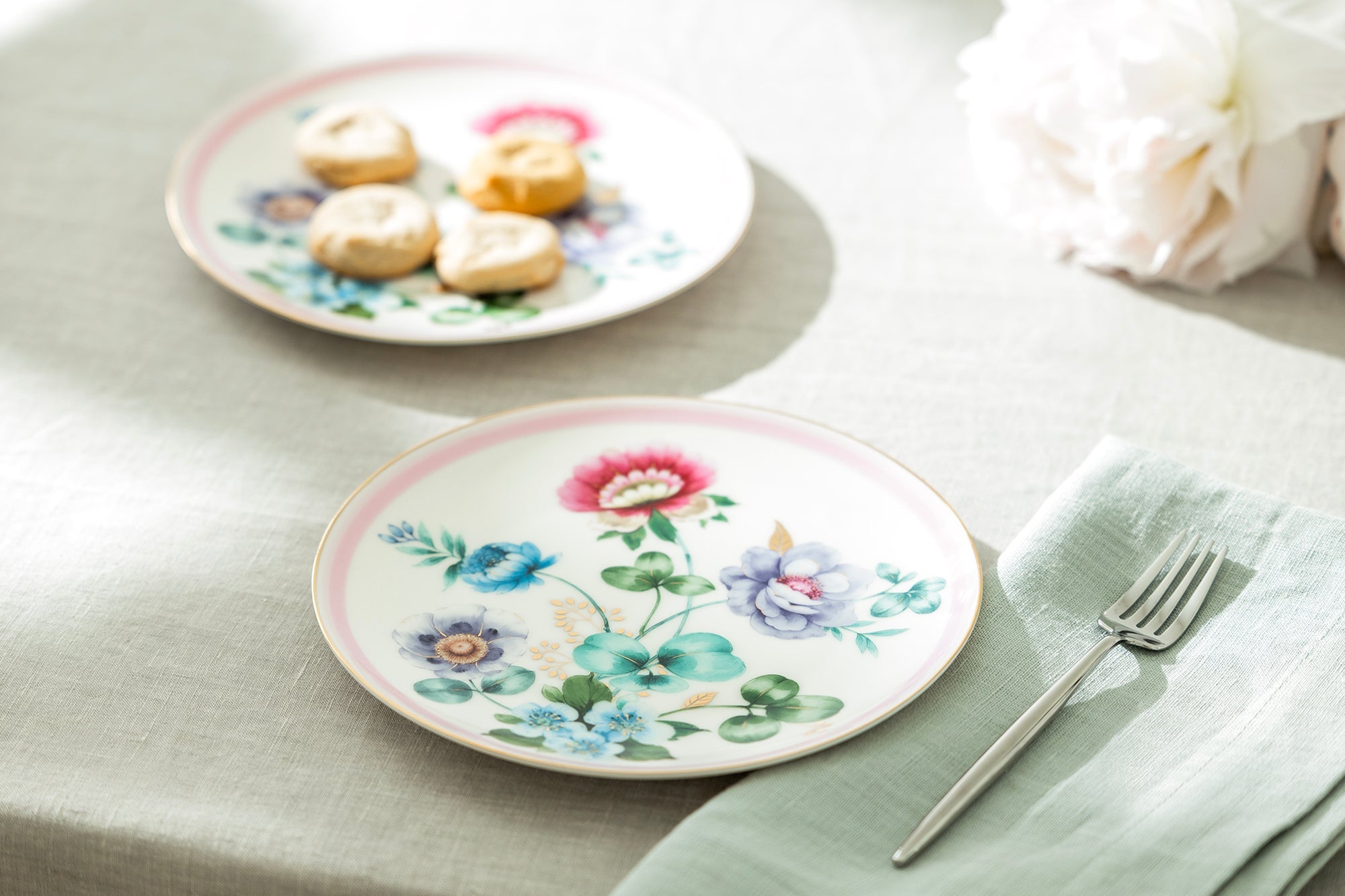 7.5" Pink Flower Garden Fine Porcelain Dessert Plate