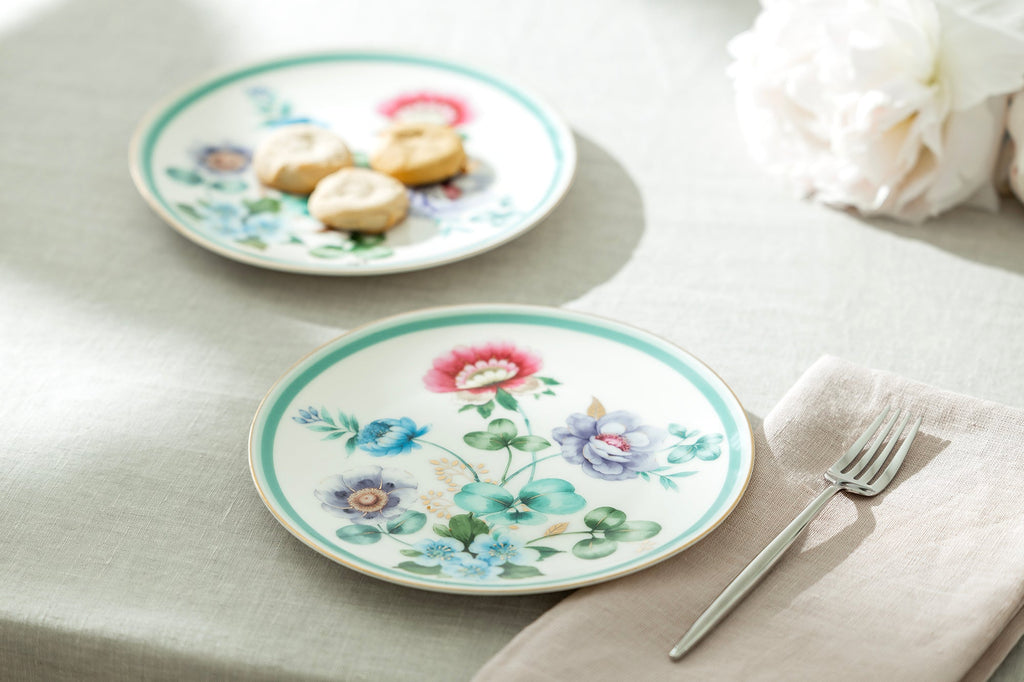 7.5" Mint Flower Garden Fine Porcelain Dessert Plate